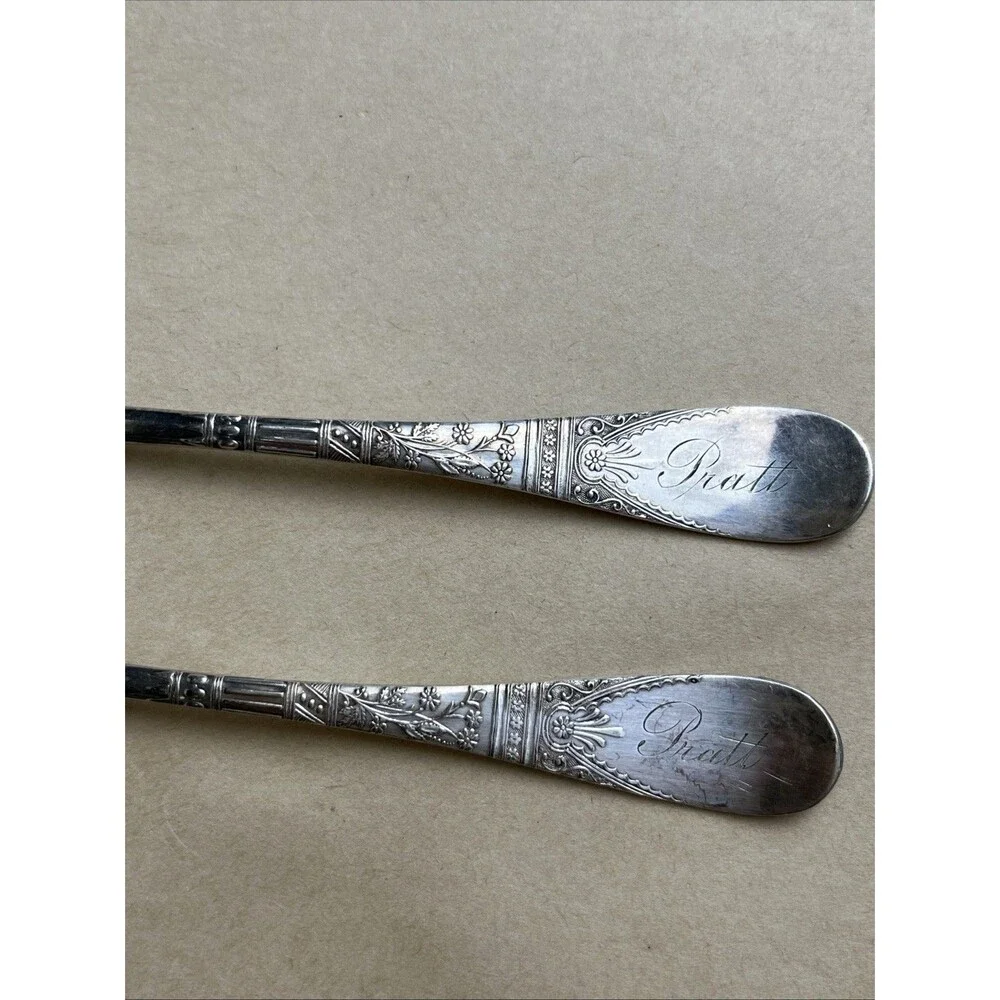2 Rare Antique Silver Plate Nut Picks 1847 Rogers Bros A1 Lorne Monogram “Partt”